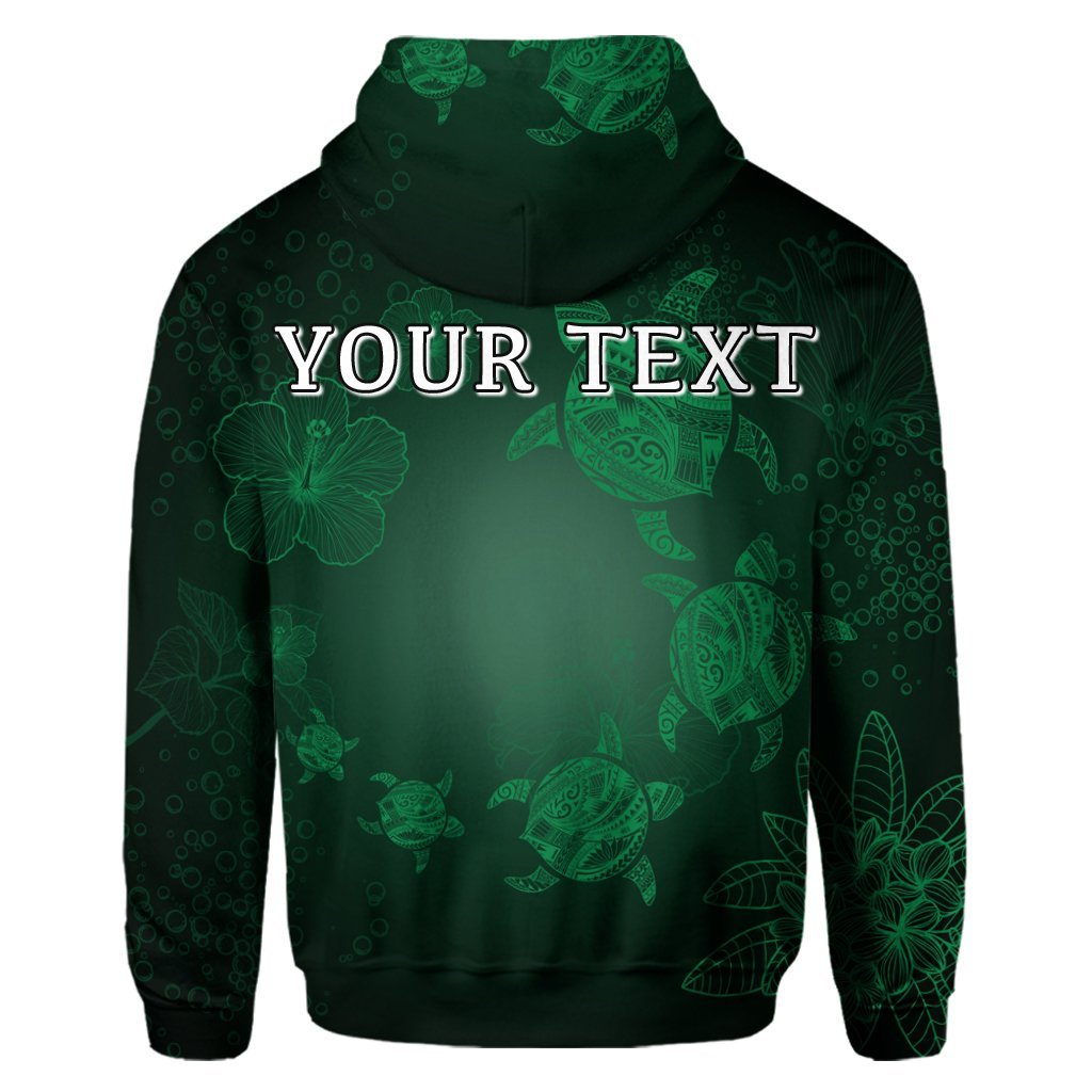 Custom Hawaiian Plumeria Hibiscus Turtle Under Sea Polynesian Hoodie Green - Polynesian Pride