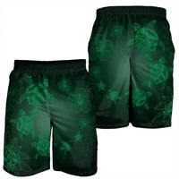 Hawaiian Plumeria Hibiscus Turtle Under Sea Polynesian Men's Shorts Green AH - Polynesian Pride