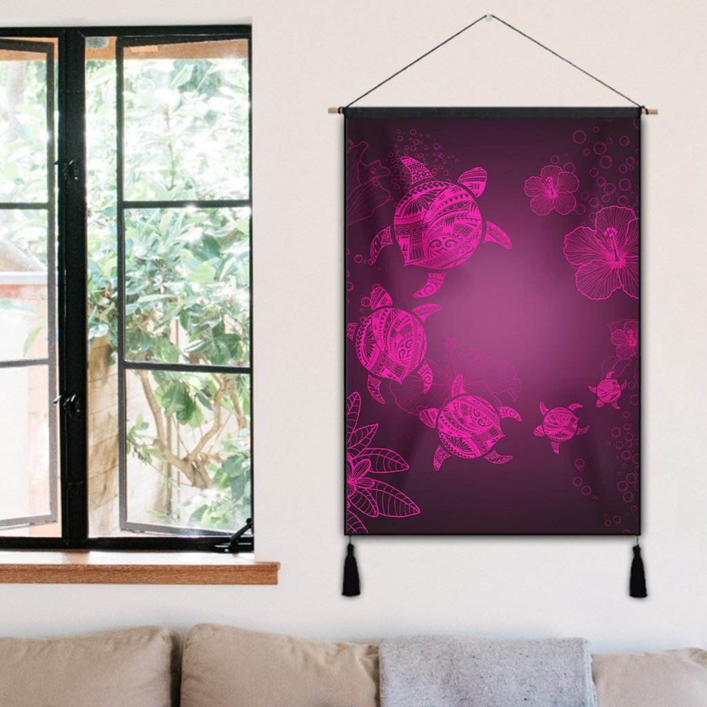 Hawaiian Plumeria Hibiscus Turtle Under Sea Polynesian Hanging Poster Pink AH - Polynesian Pride