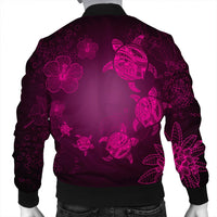Hawaiian Plumeria Hibiscus Turtle Under Sea Polynesian Bomber Jacket Pink AH - Polynesian Pride
