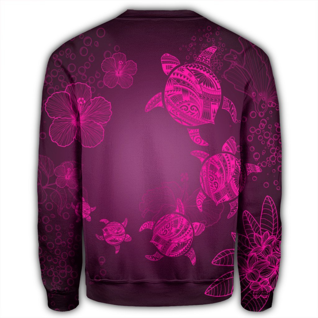 Hawaiian Plumeria Hibiscus Turtle Under Sea Polynesian Sweatshirt Pink AH - Polynesian Pride