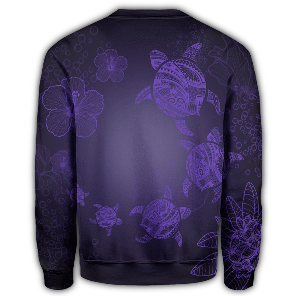 Hawaiian Plumeria Hibiscus Turtle Under Sea Polynesian Sweatshirt Purple AH - Polynesian Pride