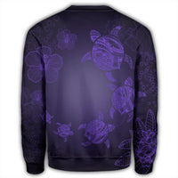 Hawaiian Plumeria Hibiscus Turtle Under Sea Polynesian Sweatshirt Purple AH - Polynesian Pride