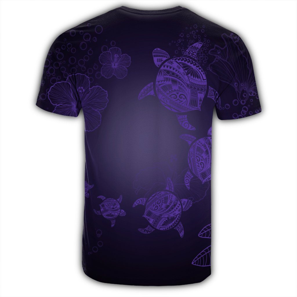 Hawaiian Plumeria Hibiscus Turtle Under Sea Polynesian T Shirt Purple AH - Polynesian Pride