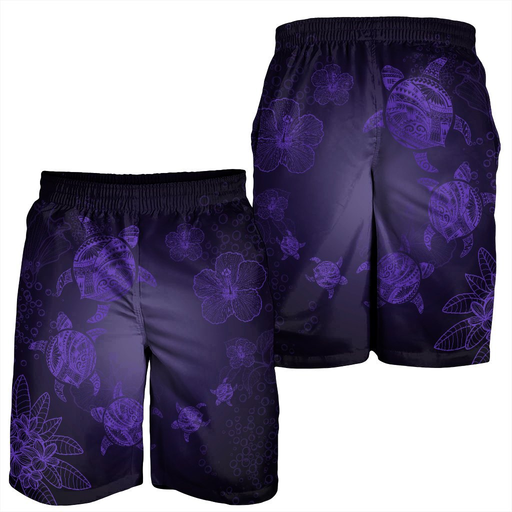 Hawaiian Plumeria Hibiscus Turtle Under Sea Polynesian Men's Shorts Purple AH - Polynesian Pride