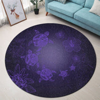 Hawaiian Plumeria Hibiscus Turtle Under Sea Polynesian Round Carpet Purple AH - Polynesian Pride