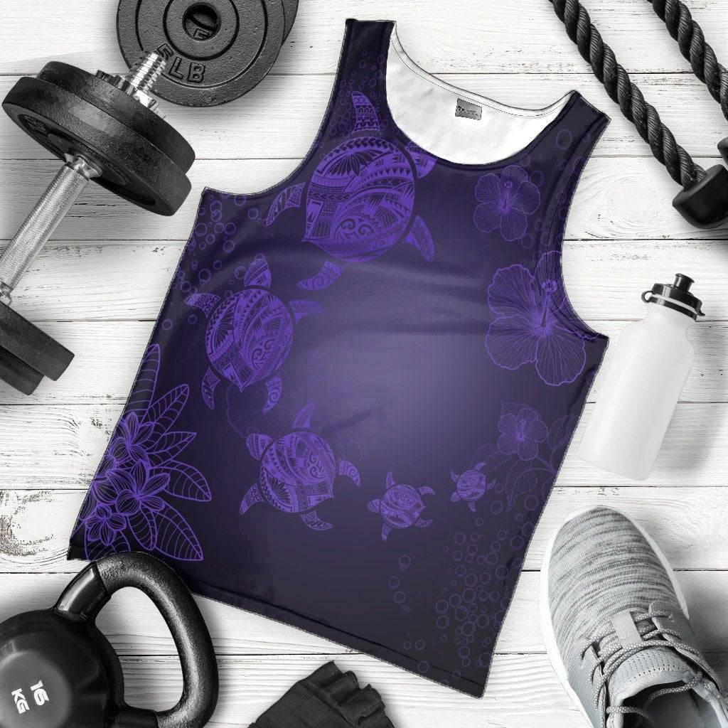 Hawaiian Plumeria Hibiscus Turtle Under Sea Polynesian Tank Top Purple AH - Polynesian Pride