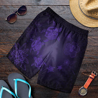 Hawaiian Plumeria Hibiscus Turtle Under Sea Polynesian Men's Shorts Purple AH Art - Polynesian Pride