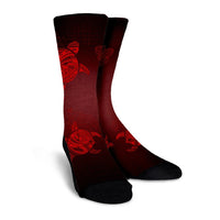 Hawaiian Plumeria Hibiscus Turtle Under Sea Polynesian Crew Socks Red AH - Polynesian Pride