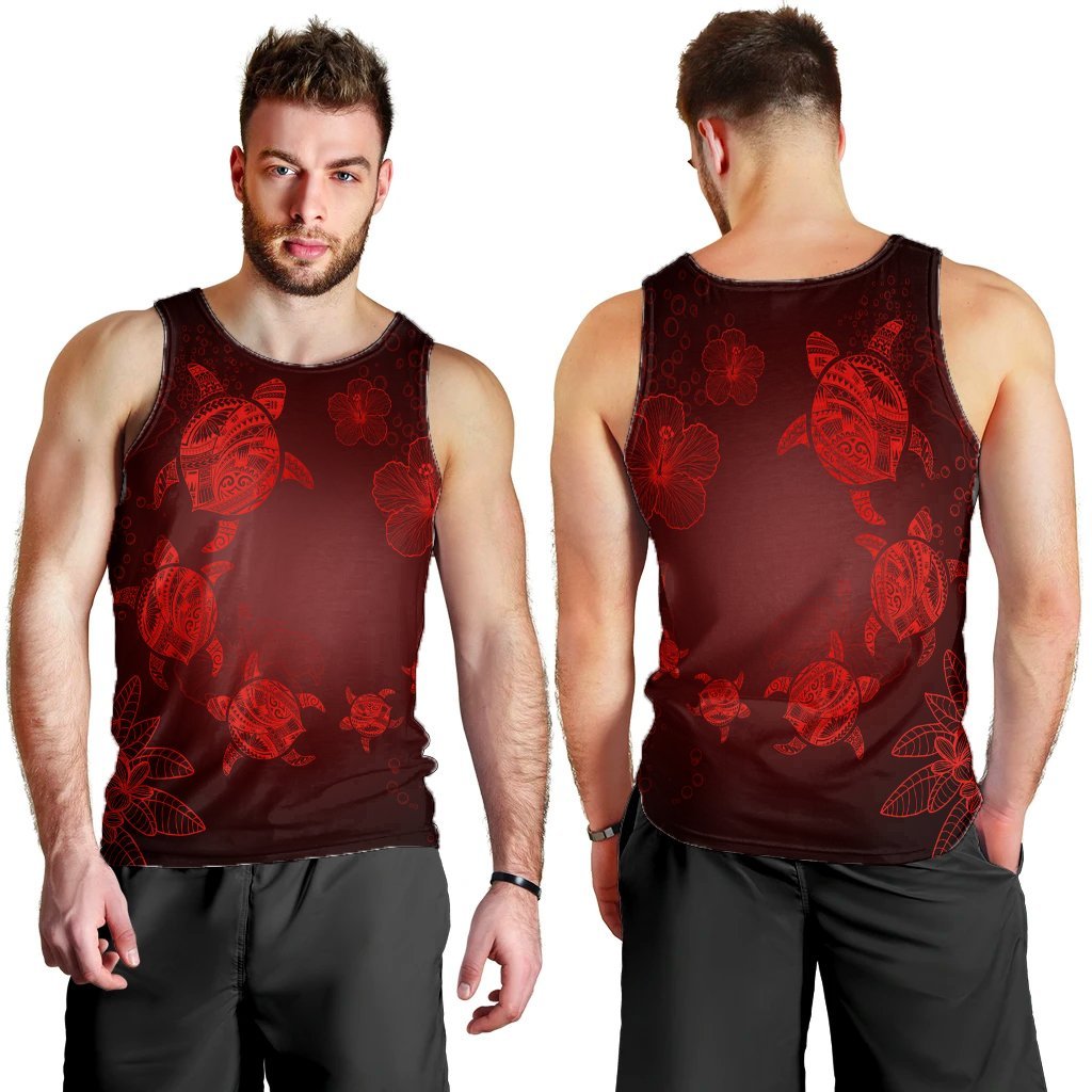 Hawaiian Plumeria Hibiscus Turtle Under Sea Polynesian Tank Top Red AH - Polynesian Pride