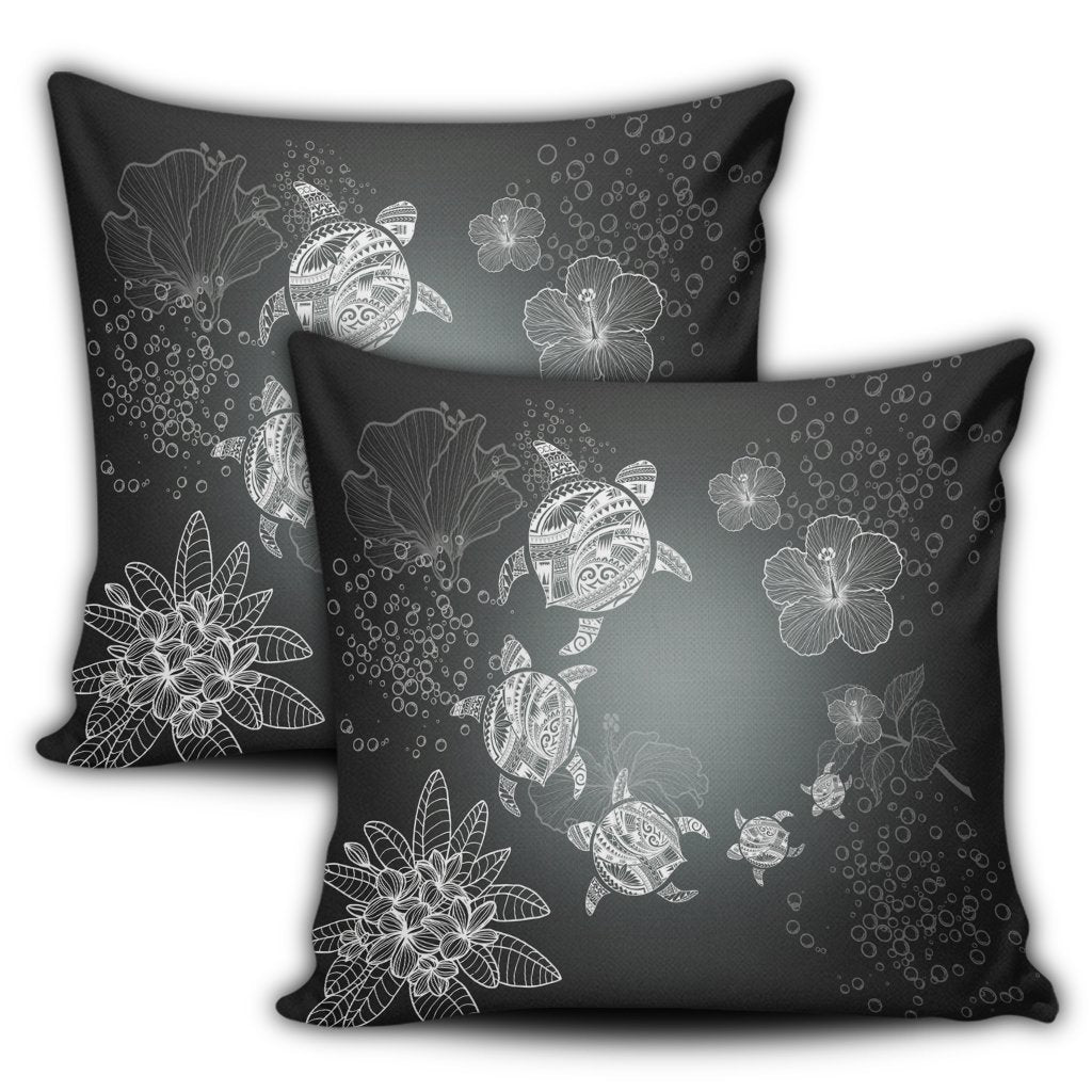 Hawaiian Plumeria Hibiscus Turtle Under Sea Polynesian Pillow Covers White AH - Polynesian Pride