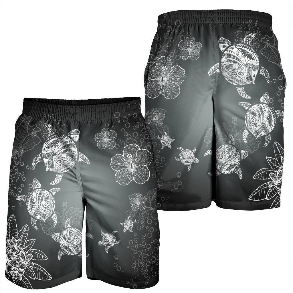 Hawaiian Plumeria Hibiscus Turtle Under Sea Polynesian Men's Shorts White AH - Polynesian Pride