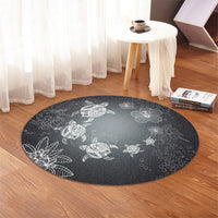 Hawaiian Plumeria Hibiscus Turtle Under Sea Polynesian Round Carpet White AH - Polynesian Pride