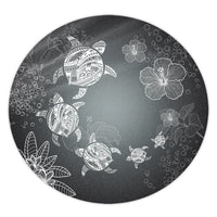 Hawaiian Plumeria Hibiscus Turtle Under Sea Polynesian Round Carpet White AH Round Carpet Luxurious Plush - Polynesian Pride