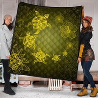 Hawaiian Plumeria Hibiscus Turtle Under Sea Polynesian Premium Quilts Yellow AH - Polynesian Pride