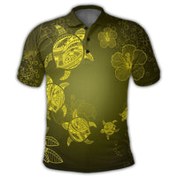 Hawaiian Plumeria Hibiscus Turtle Under Sea Polynesian Polo Shirt Yellow - Polynesian Pride