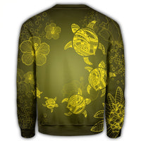 Hawaiian Plumeria Hibiscus Turtle Under Sea Polynesian Sweatshirt Yellow AH - Polynesian Pride