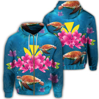 Hawaiian Plumeria Kanaka Turtle Sea Polynesian Zip Hoodie Unisex Art - Polynesian Pride