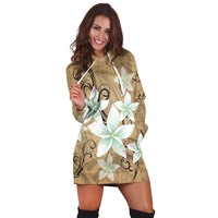 Hawaiian Plumeria Polynesian Hoodie Dress - Gold - AH - Polynesian Pride