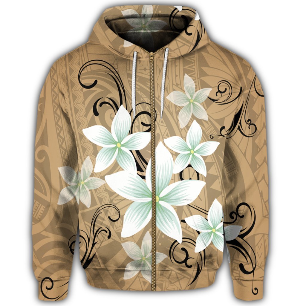 Hawaiian Plumeria Polynesian Zip Hoodie Gold - Polynesian Pride