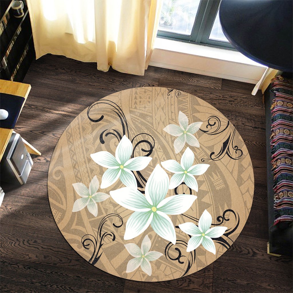 Hawaiian Plumeria Polynesian Round Carpet - Gold - AH - Polynesian Pride