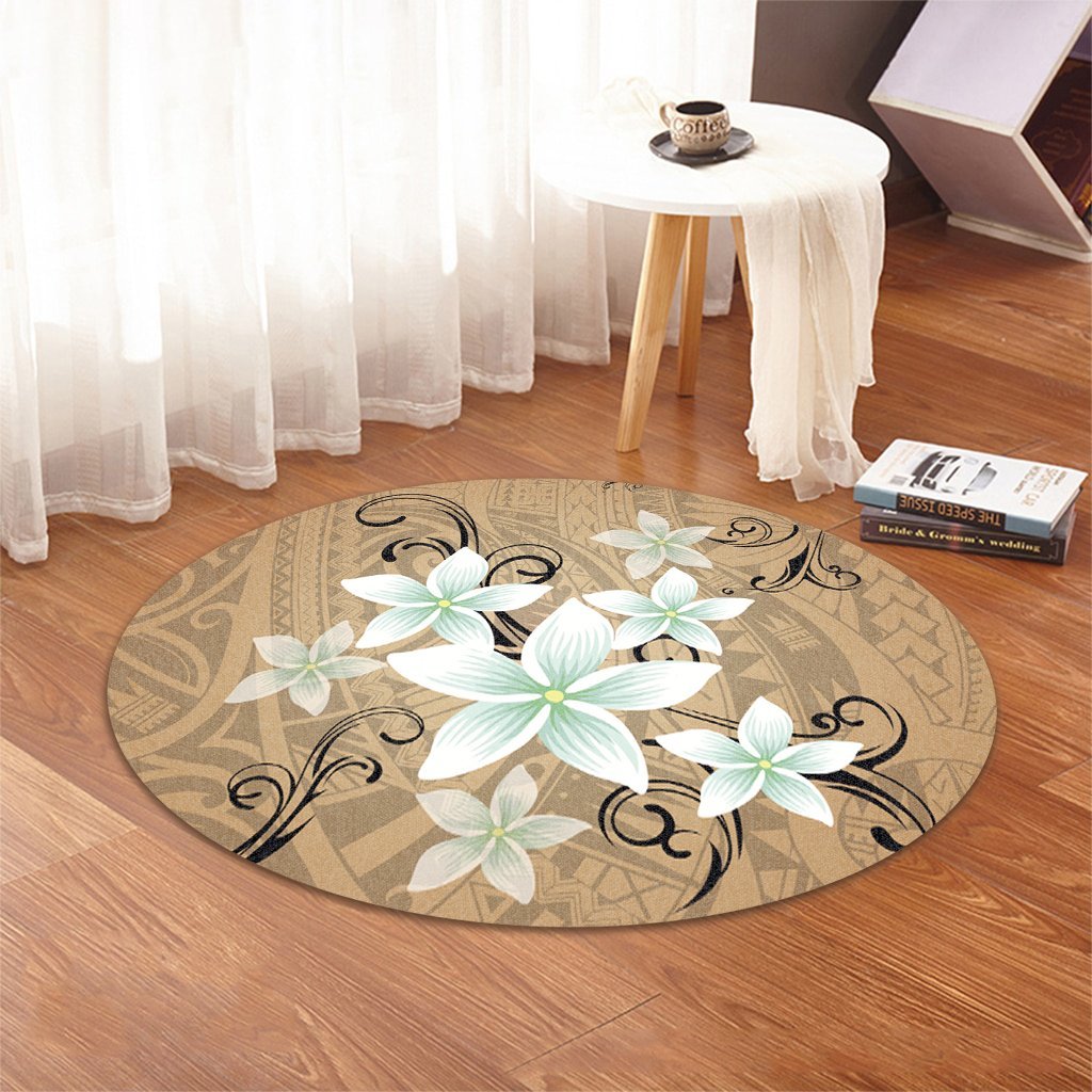Hawaiian Plumeria Polynesian Round Carpet - Gold - AH - Polynesian Pride