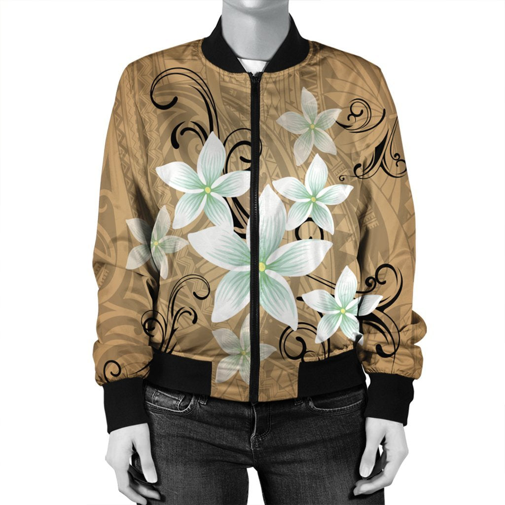 Hawaiian Plumeria Polynesian Bomber Jacket - Gold - AH - Polynesian Pride