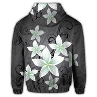 Hawaiian Plumeria Polynesian Zip Hoodie Gray - Polynesian Pride