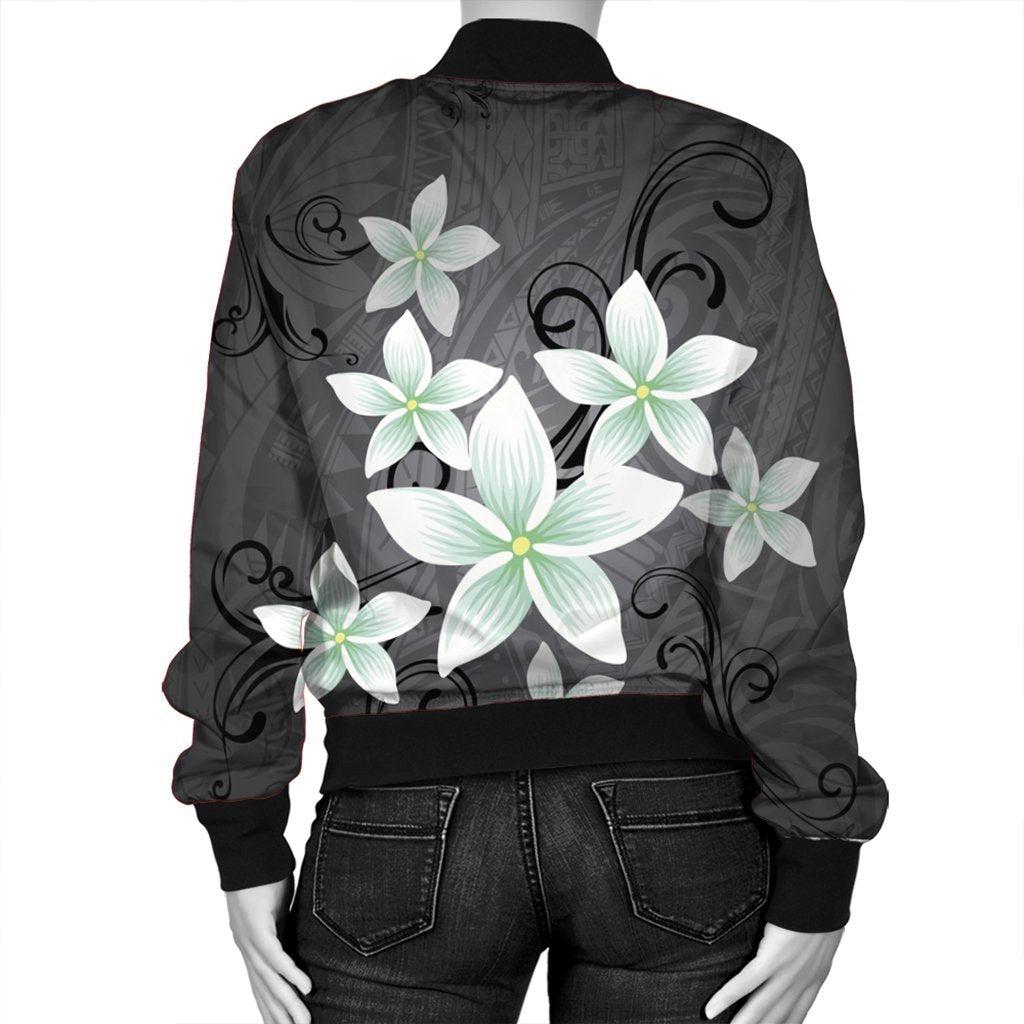 Hawaiian Plumeria Polynesian Bomber Jacket - Gray - AH - Polynesian Pride