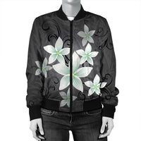 Hawaiian Plumeria Polynesian Bomber Jacket - Gray - AH - Polynesian Pride