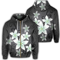 Hawaiian Plumeria Polynesian Zip Hoodie Gray Unisex Art - Polynesian Pride