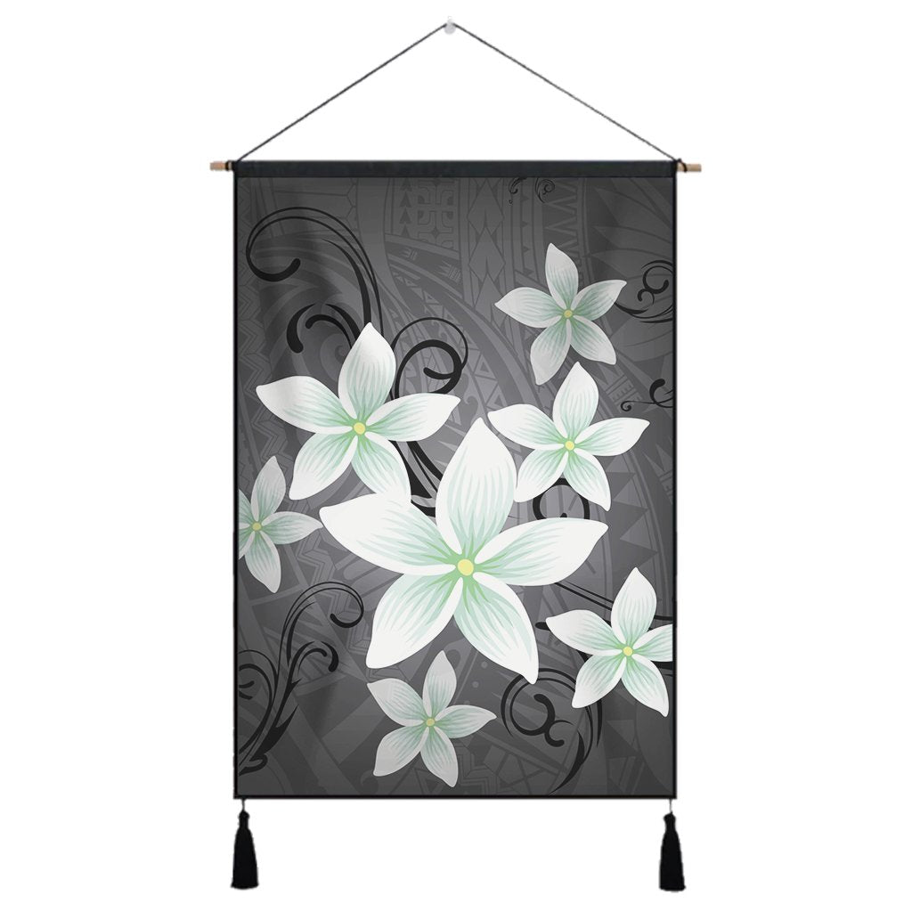 Hawaiian Plumeria Polynesian Hanging Poster - Gray - AH Hanging Poster Cotton And Linen - Polynesian Pride