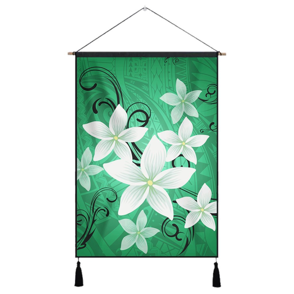 Hawaiian Plumeria Polynesian Hanging Poster - Green - AH Hanging Poster Cotton And Linen - Polynesian Pride