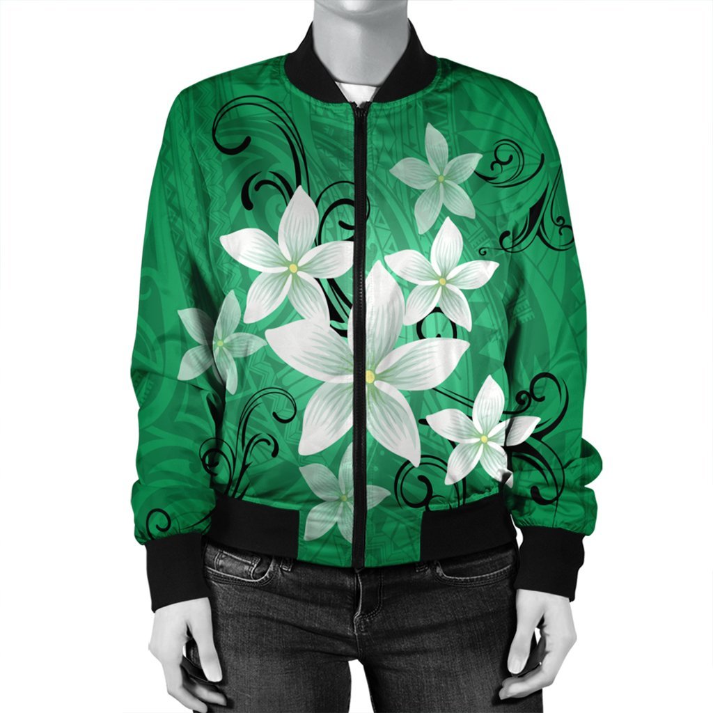 Hawaiian Plumeria Polynesian Bomber Jacket - Green - AH - Polynesian Pride