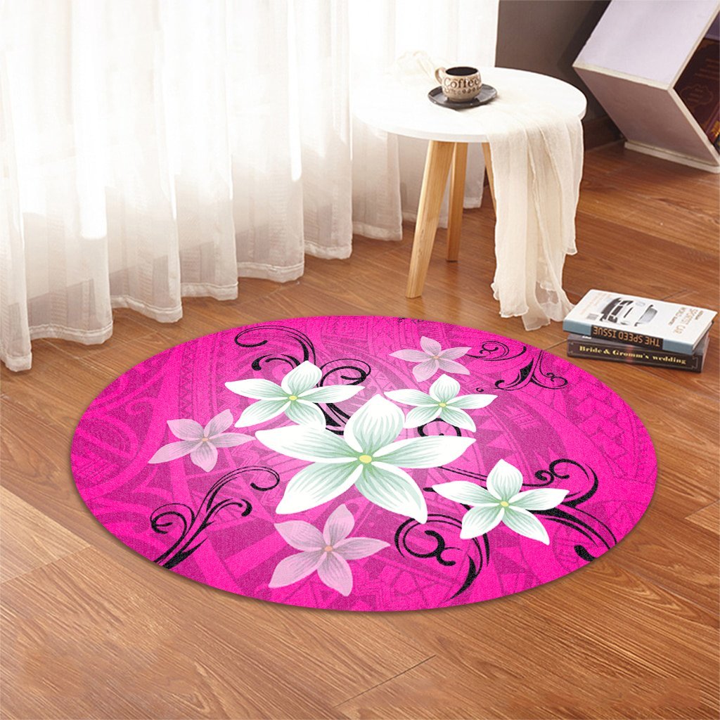 Hawaiian Plumeria Polynesian Round Carpet - Pink - AH - Polynesian Pride