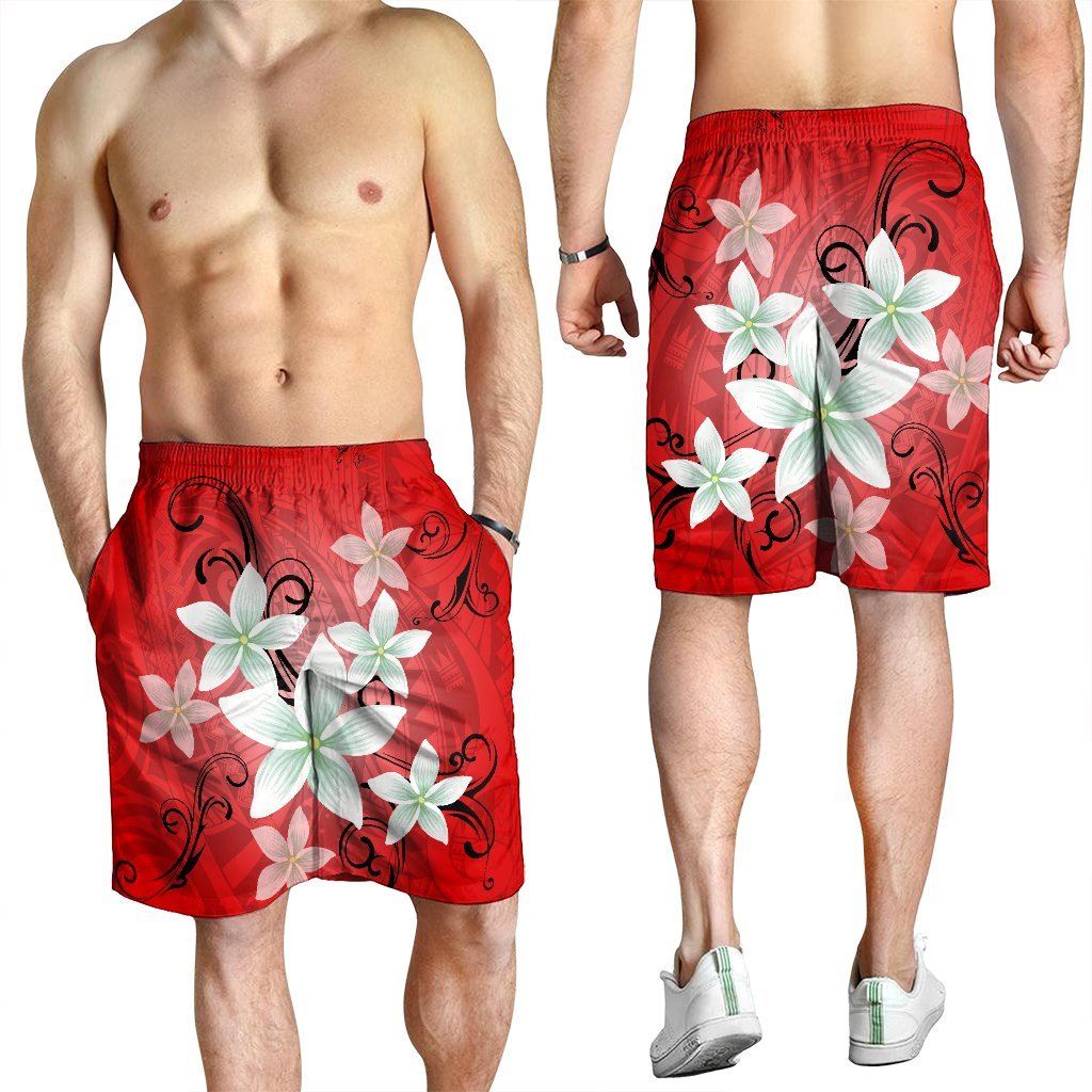 Hawaiian Plumeria Polynesian Men's Shorts - Red - AH - Polynesian Pride