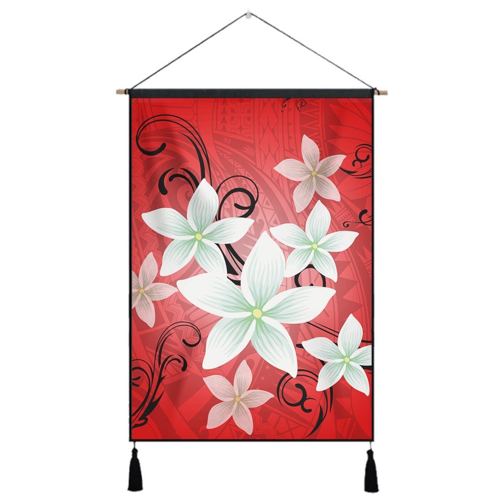 Hawaiian Plumeria Polynesian Hanging Poster - Red - AH Hanging Poster Cotton And Linen - Polynesian Pride