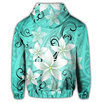 Hawaiian Plumeria Polynesian Zip Hoodie Turquoise - Polynesian Pride