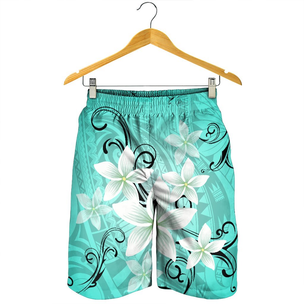 Hawaiian Plumeria Polynesian Men's Shorts - Turquoise - AH - Polynesian Pride