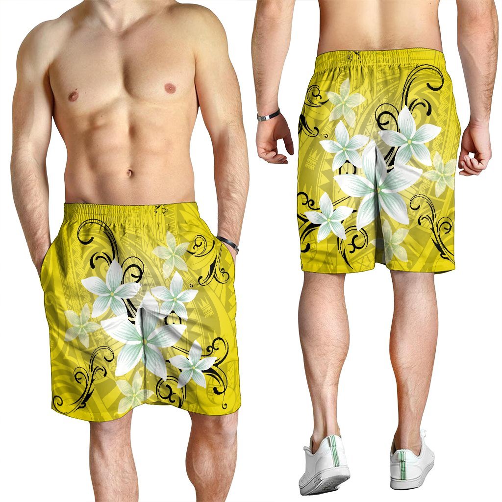 Hawaiian Plumeria Polynesian Men's Shorts - Yellow - AH - Polynesian Pride