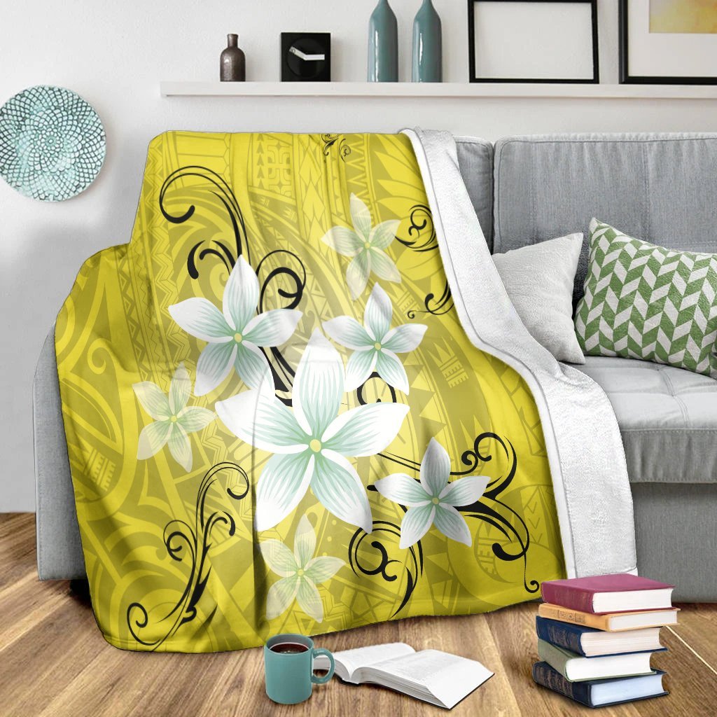 Hawaiian Plumeria Polynesian Premium Blankets - Yellow - AH - Polynesian Pride