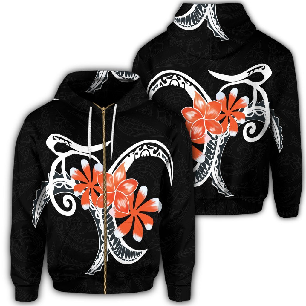 Hawaiian Plumeria Polynesian Orange Zip Hoodie Unisex Art - Polynesian Pride