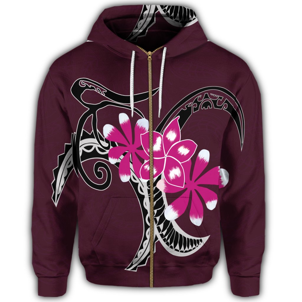 Hawaiian Plumeria Polynesian Pink Zip Hoodie - Polynesian Pride