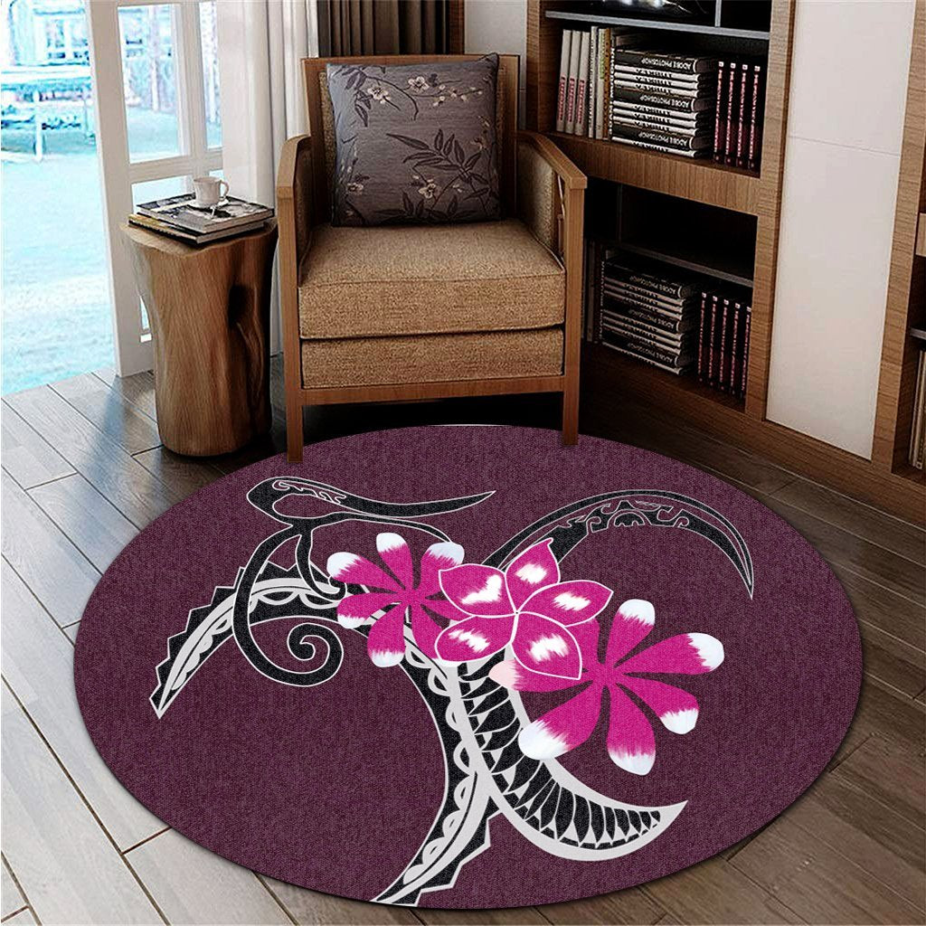 Hawaiian Plumeria Polynesian Pink Round Carpet - AH - Polynesian Pride