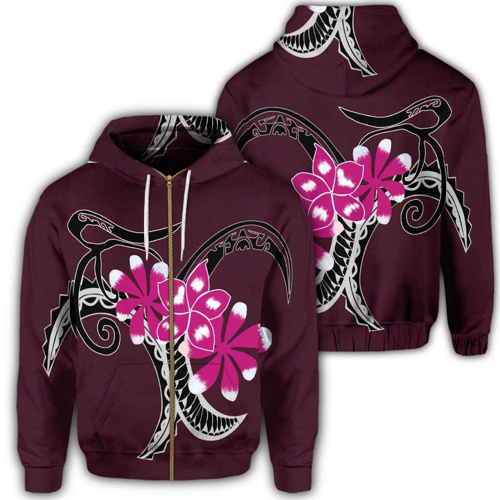 Hawaiian Plumeria Polynesian Pink Zip Hoodie Unisex Art - Polynesian Pride