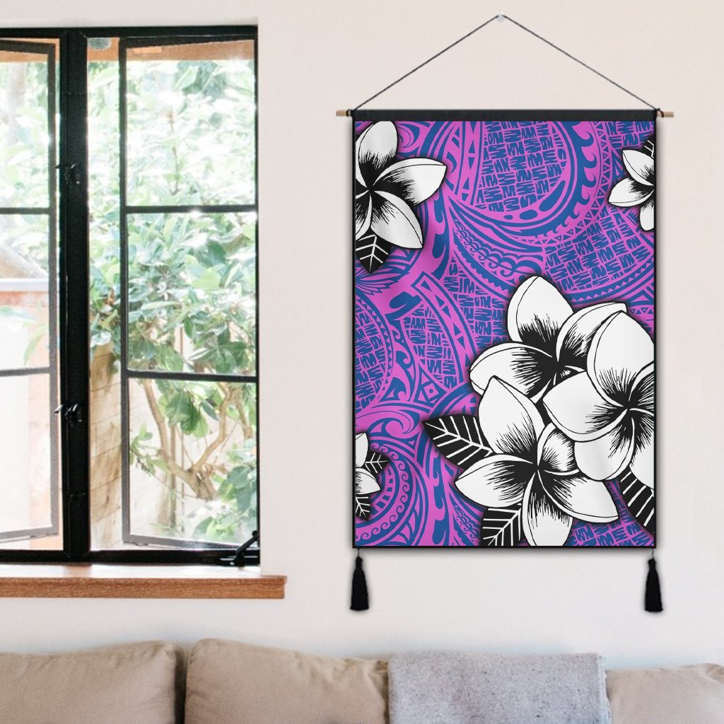 Hawaiian Plumeria Tribal Pink Polynesian Hanging Poster Blue AH - Polynesian Pride