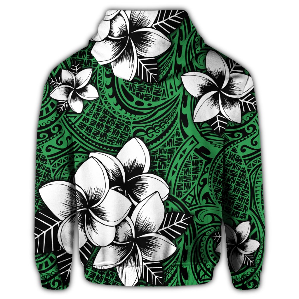 Hawaiian Plumeria Tribal Polynesian Zip Hoodie Green - Polynesian Pride