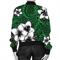 Hawaiian Plumeria Tribal Polynesian Bomber Jacket Green AH - Polynesian Pride