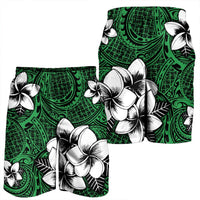 Hawaiian Plumeria Tribal Polynesian Men's Shorts Green AH - Polynesian Pride