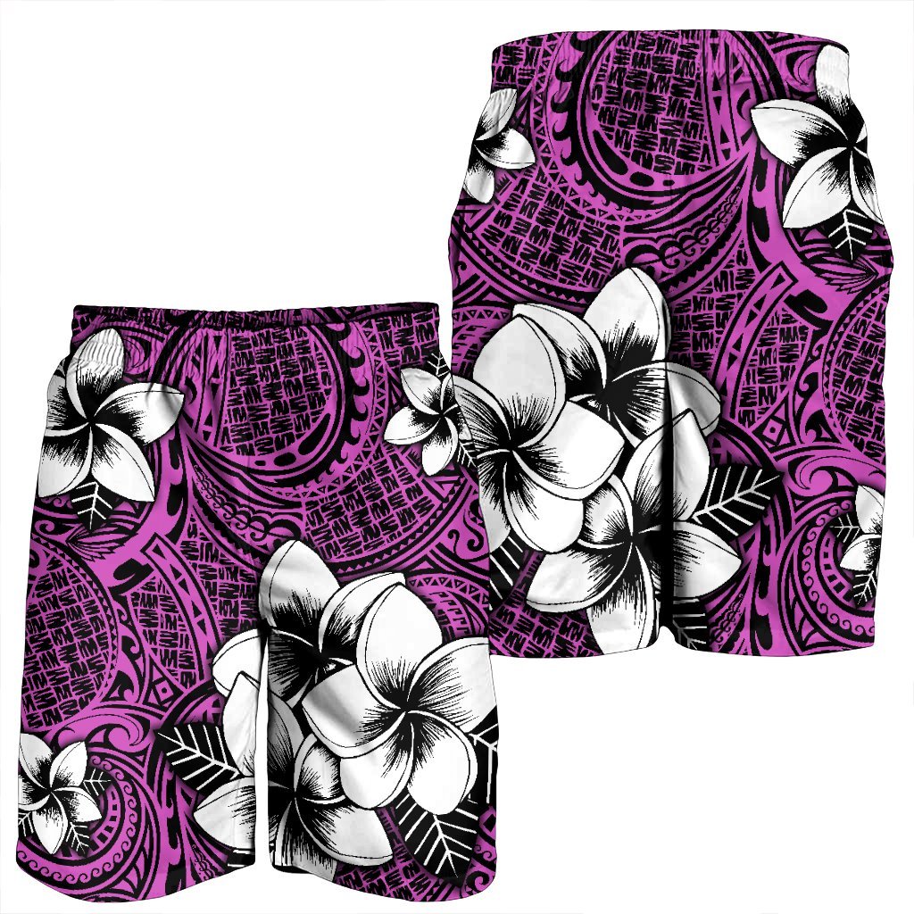Hawaiian Plumeria Tribal Polynesian Men's Shorts Pink AH - Polynesian Pride